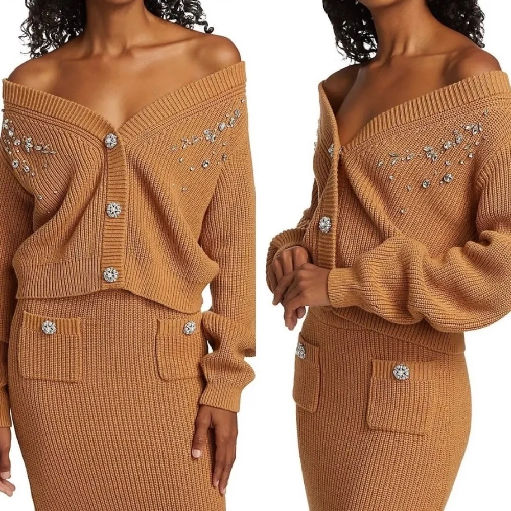 Self-Portrait Diamante Embellished Rib Knit Cardigan XL - Picture 7 of 14